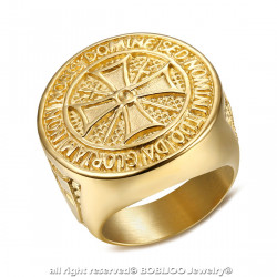 BA0308 BOBIJOO Jewelry Ring Siegelring Templer-Orden, Roh Stahl, Verzinkt Gold