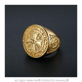 BA0308 BOBIJOO Jewelry Ring Knight Order Templar Crude Steel Plated Golden Gold