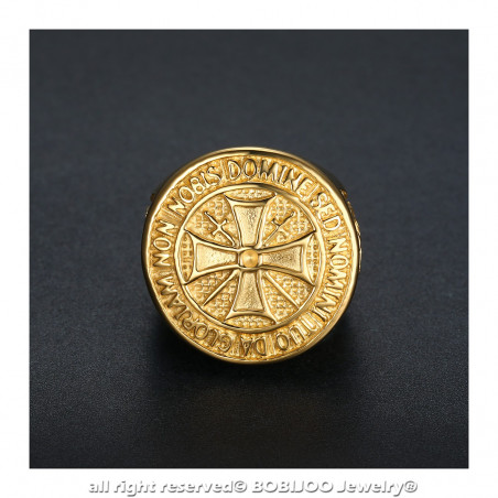 BA0308 BOBIJOO Jewelry Anillo De Caballero De La Orden De Los Templarios Crudo De Acero Chapado En Oro De Oro