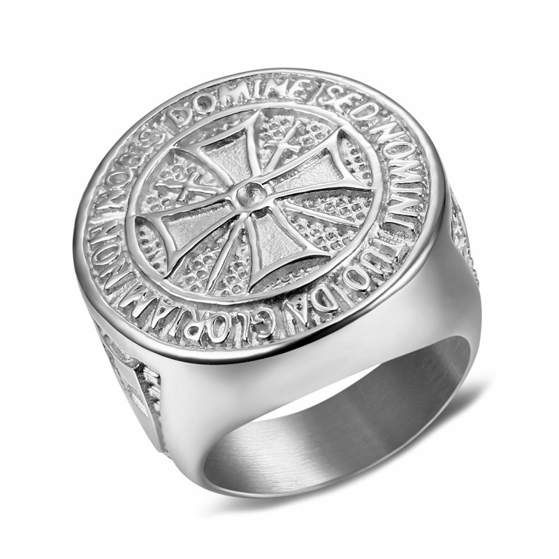 BA0309 BOBIJOO Jewelry Anillo De Caballero De La Orden De Los Templarios De Acero Crudo, Plata