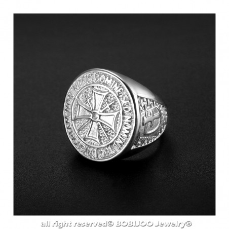 BA0309 BOBIJOO Jewelry Ring Knight Order Templar Crude Steel, Silver