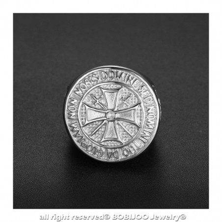 BA0309 BOBIJOO Jewelry Anello Di Cavaliere Dell'Ordine Dei Templari Di Acciaio Grezzo, Argento