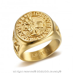BA0310 BOBIJOO Jewelry Ring Signet ring Steel Gold Templar Seal Christ