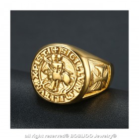 BA0310 BOBIJOO Jewelry Ring Siegelring Edelstahl Gold-Siegel der Templer Christus