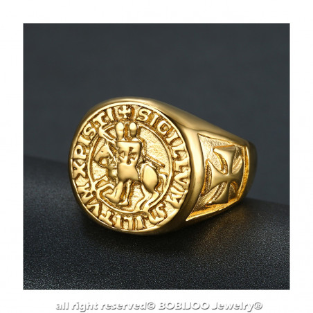 BA0310 BOBIJOO Jewelry Anillo Anillo anillo de Acero de Oro de los Templarios Sello de Cristo