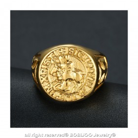 BA0310 BOBIJOO Jewelry Ring Siegelring Edelstahl Gold-Siegel der Templer Christus