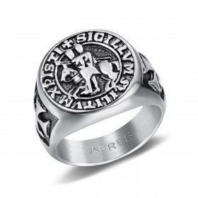 Bague Chevalière Acier Argent Sceau des Templiers Christ bobijoo