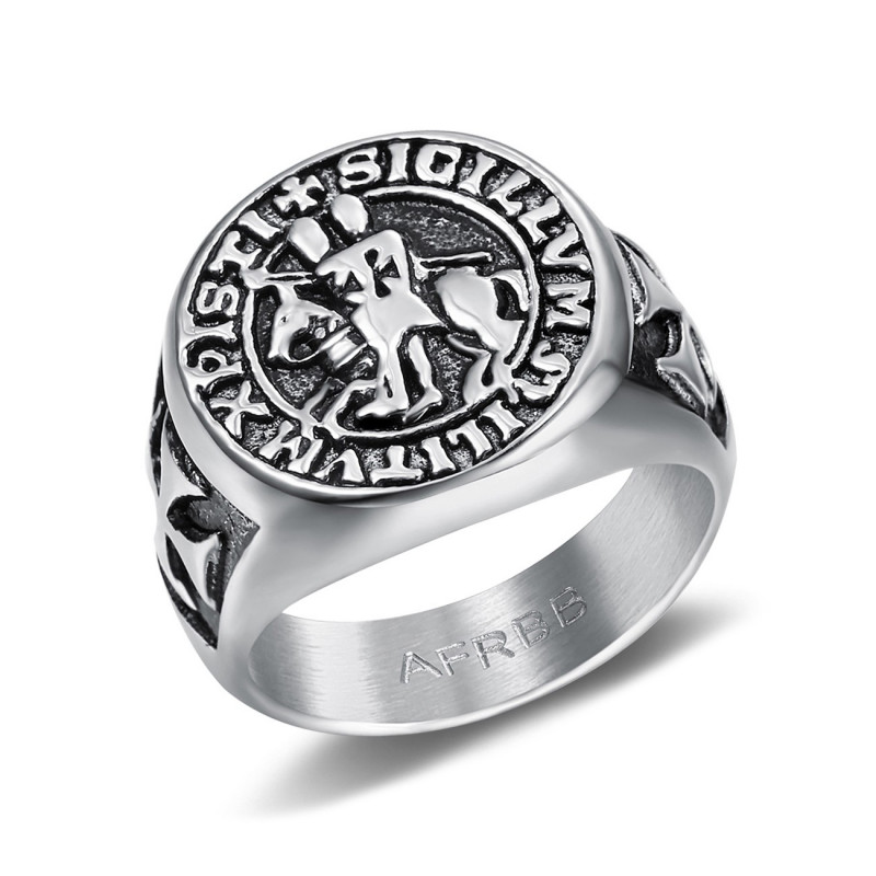 BA0311 BOBIJOO Jewelry Ring Siegelring Silber Stahl-Siegel der Templer Christus