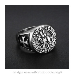 BA0311 BOBIJOO Jewelry Ring Signet ring Steel Silver Templar Seal Christ