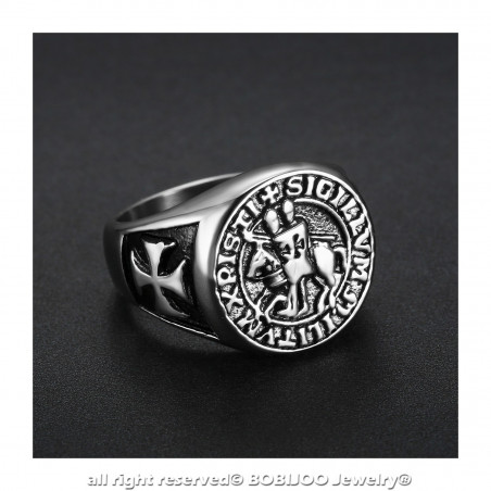 BA0311 BOBIJOO Jewelry Anello anello in Acciaio Argento Templari Sigillo di Cristo