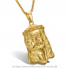 PE0129 BOBIJOO Jewelry Anhänger Kopf von Jesus Christus Stahl-Gold + Kette