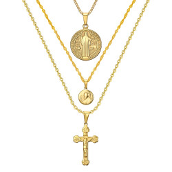 Ensemble 3 Pendentifs Colliers Chaînes Acier Or Catho bobijoo