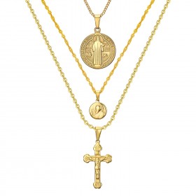 PEF0044 BOBIJOO Jewelry All 3 Pendants Necklaces Chains Steel Gold Catholic