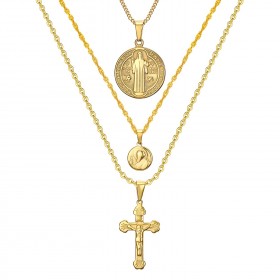 PEF0044 BOBIJOO Jewelry Tutti E 3 Ciondoli Collane Catene, Acciaio Oro Cattolica