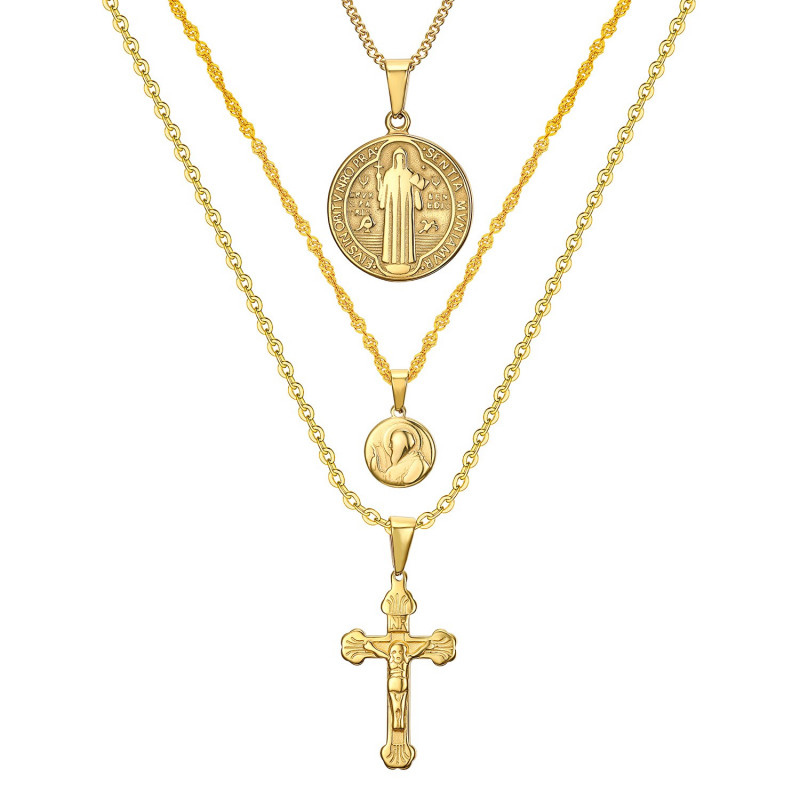 PEF0044 BOBIJOO Jewelry All 3 Pendants Necklaces Chains Steel Gold Catholic