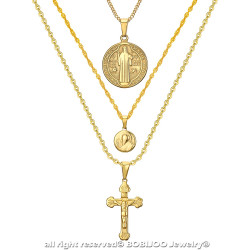 Ensemble 3 Pendentifs Colliers Chaînes Acier Or Catho bobijoo