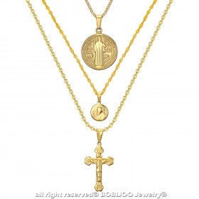 PEF0044 BOBIJOO Jewelry All 3 Pendants Necklaces Chains Steel Gold Catholic