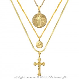 PEF0044 BOBIJOO Jewelry Todos Los 3 Colgantes De Los Collares De Cadenas De Acero De Oro Católica