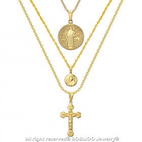 PEF0044 BOBIJOO Jewelry Todos Los 3 Colgantes De Los Collares De Cadenas De Acero De Oro Católica