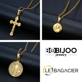 Ensemble 3 Pendentifs Colliers Chaînes Acier Or Catho bobijoo