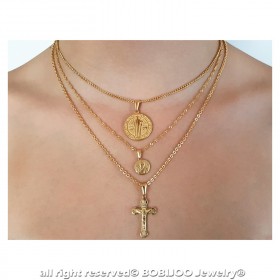 PEF0044 BOBIJOO Jewelry All 3 Pendants Necklaces Chains Steel Gold Catholic