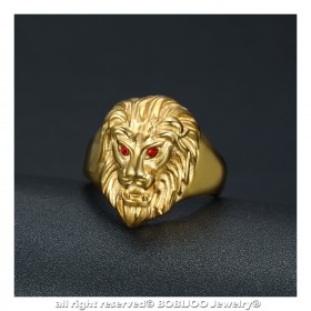 BA0315R BOBIJOO Jewelry Diskrete Siegelring Ring mit löwenkopf, Rote-Augen-Gold