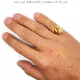 BA0315R BOBIJOO Jewelry Discreet Signet Ring Lion Head Gold Eyes Red