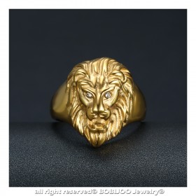 BA0315T BOBIJOO Jewelry Discreet Signet Ring Lion Head Gold Eyes Rhinestones