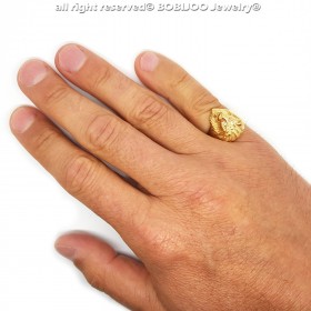 Discrète Chevalière Bague Tête de Lion Or Yeux Strass bobijoo