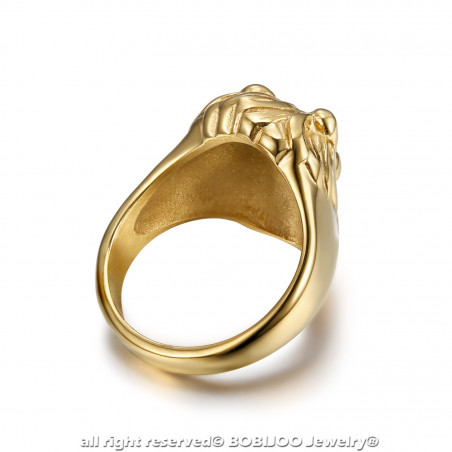 BA0315V BOBIJOO Jewelry Discreet Signet Ring Lion Head Gold-Green Eyes