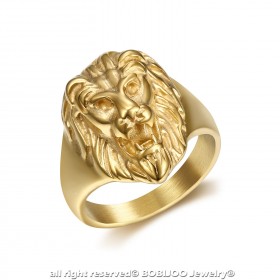 BA0315 BOBIJOO Jewelry Discreet Signet Ring Lion Head Steel Gold Child