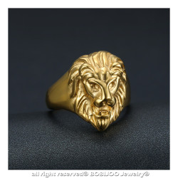 BA0315 BOBIJOO Jewelry Discreet Signet Ring Lion Head Steel Gold Child