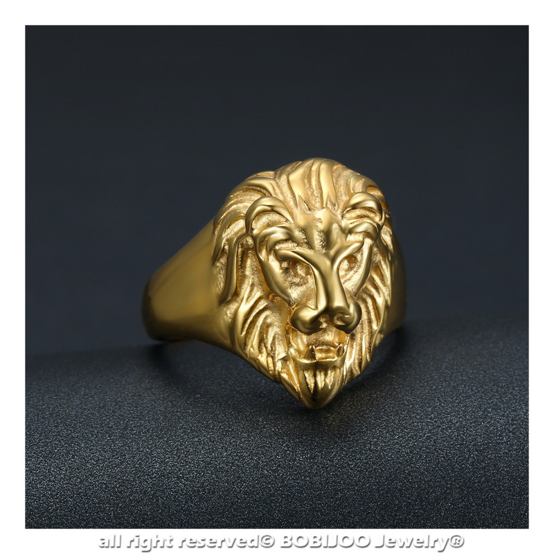 BOBIJOO Jewelry - Discrète Chevalière Bague Tête de Lion Acier Or ...