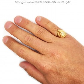 BA0315 BOBIJOO Jewelry Discreto Anillo De Sellar De Cabeza De León De Acero De Oro Niño