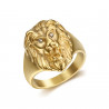 BA0315T BOBIJOO Jewelry Discreet Signet Ring Lion Head Gold Eyes Rhinestones