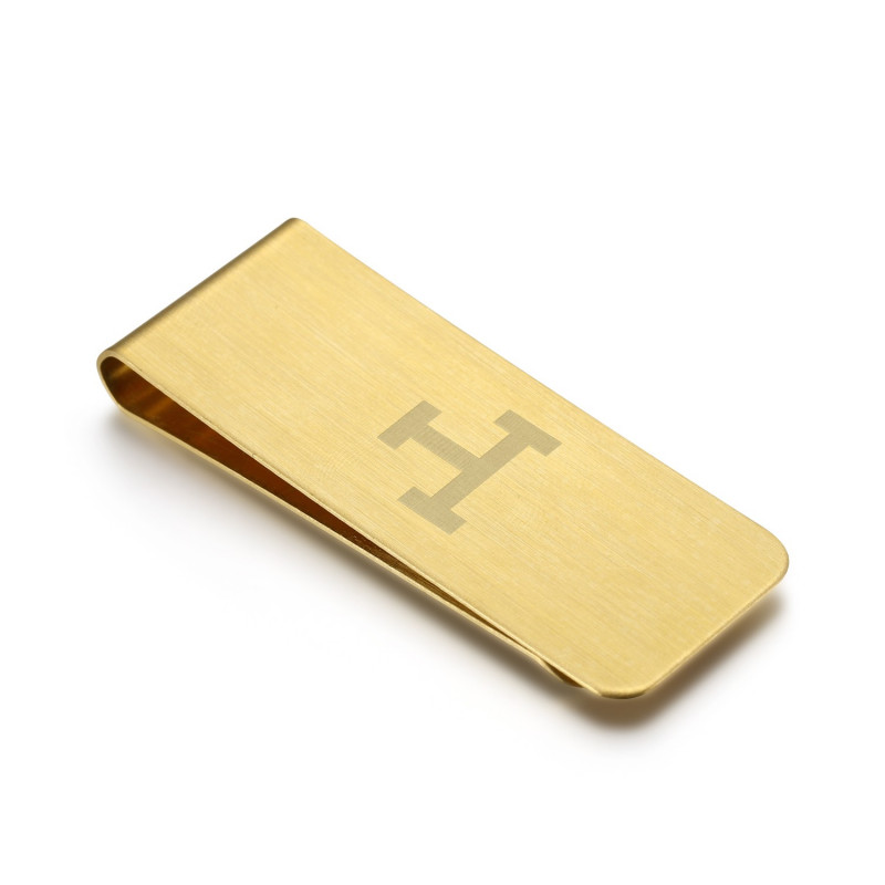 Money clip Brushed Stainless Steel Gold Pattern of your choice bobijoo