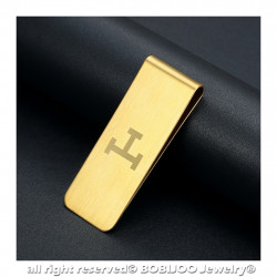 PB0014 BOBIJOO Jewelry Money clip Stainless Steel Brushed Gold Pattern of Choice