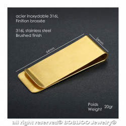 PB0014 BOBIJOO Jewelry Money clip Stainless Steel Brushed Gold Pattern of Choice