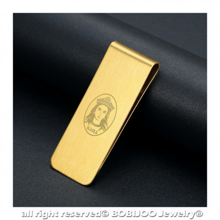 PB0015 BOBIJOO Jewelry Money clip Stainless Steel Brushed Gold Saint Sara