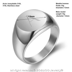 BA0263 BOBIJOO Jewelry Signet Ring Man Initial Engraved Steel 316 Silver