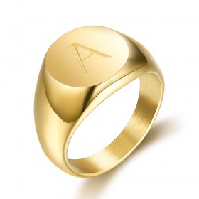 BA0264 BOBIJOO Jewelry Signet Ring Man Initial Engraved Steel 316 Golden Gold