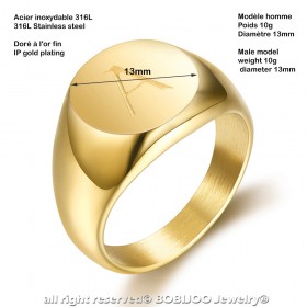 BA0264 BOBIJOO Jewelry Signet Ring Man Initial Engraved Steel 316 Golden Gold