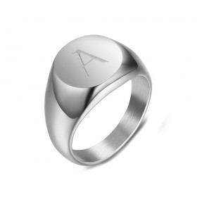 BAF0036 BOBIJOO Jewelry Signet Ring Woman Initial Engraved Steel 316 Silver