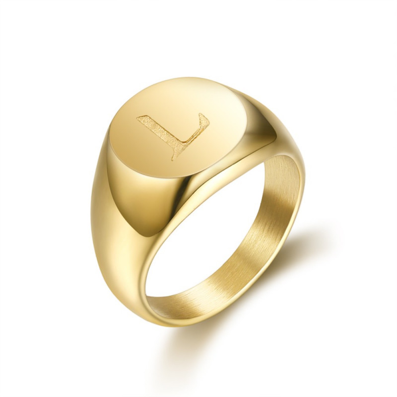 BAF0037 BOBIJOO Jewelry Signet Ring Woman Initial Engraved Steel 316 Golden Gold