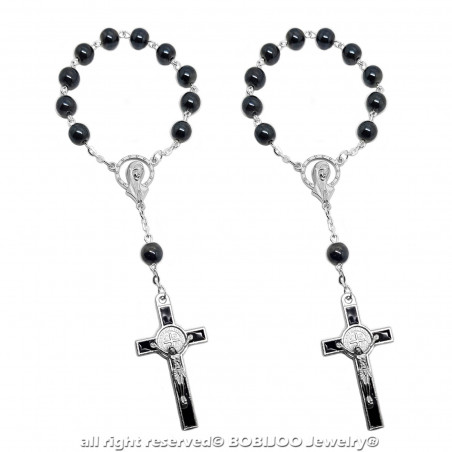 CP0046 BOBIJOO Jewelry Lot x2 Mini Rosary St Benedict Hematite Child Baby