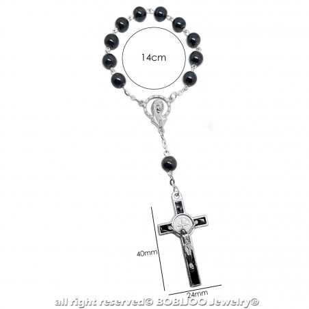 CP0046 BOBIJOO Jewelry Lot x2 Mini Rosary St Benedict Hematite Child Baby