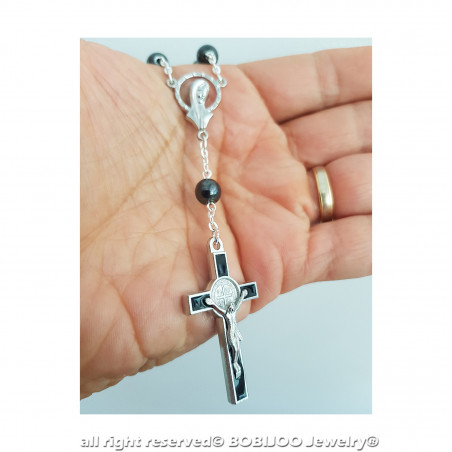 CP0047 BOBIJOO Jewelry Batch-x5 Mini-Rosenkranz Heilige Benedikt Hämatit, Kind, Baby