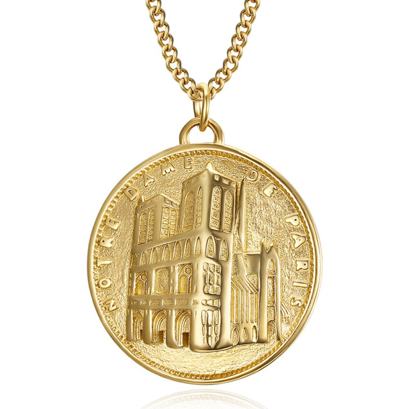 Pendentif Notre Dame de Paris Acier Or bobijoo