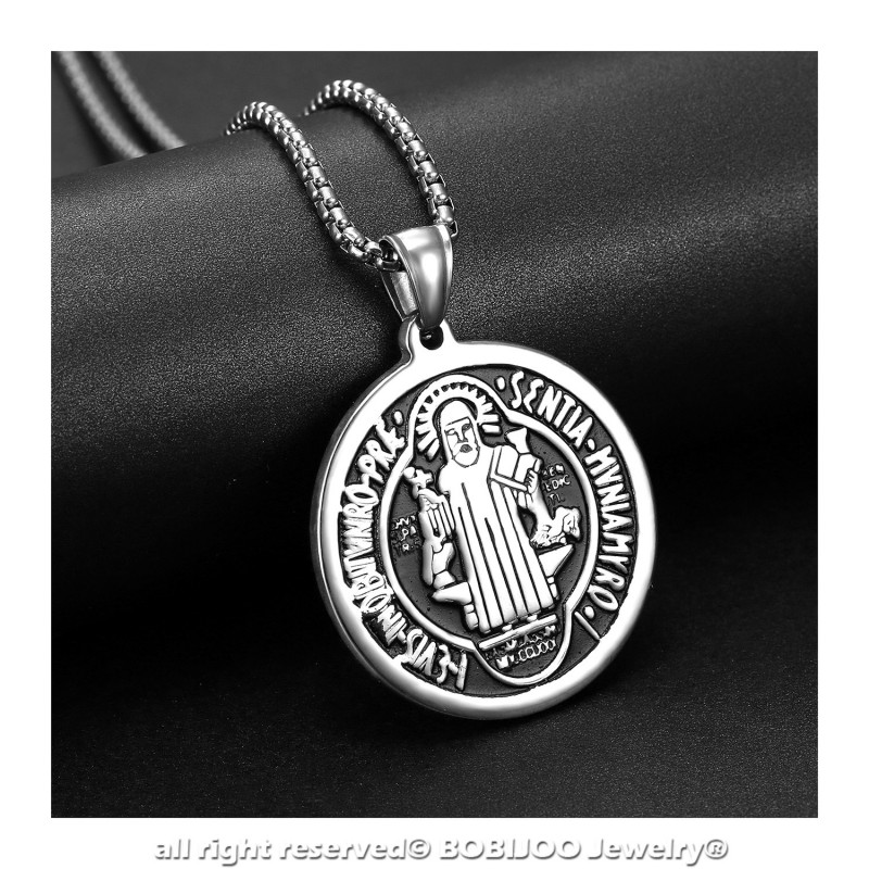 BOBIJOO Jewelry Pendentif Médaille de SaintBenoît Acier Protection