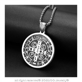 PE0105 BOBIJOO Jewelry Ciondolo Medaglia di San Benedetto, di Protezione in Acciaio